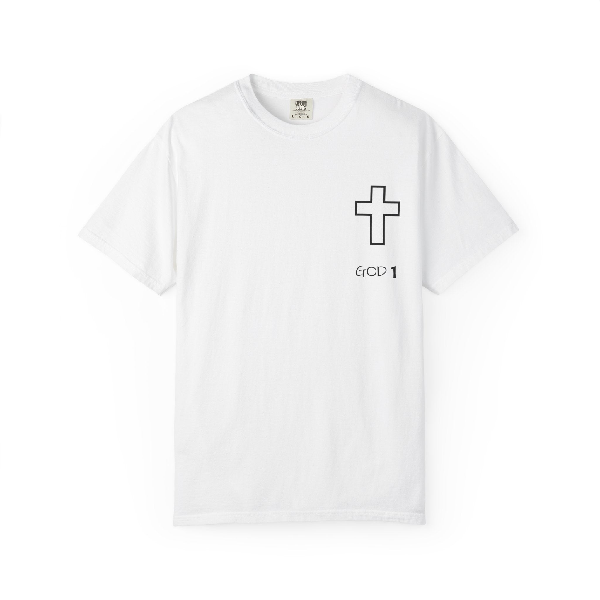 Faith Cross Pocket T-Shirt — "GOD 1" Minimal Christian Tee