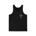 Minimal Cross Tank Top — Small Chest Christian Cross Graphic, Faith Tee for Church & Everyday Wear