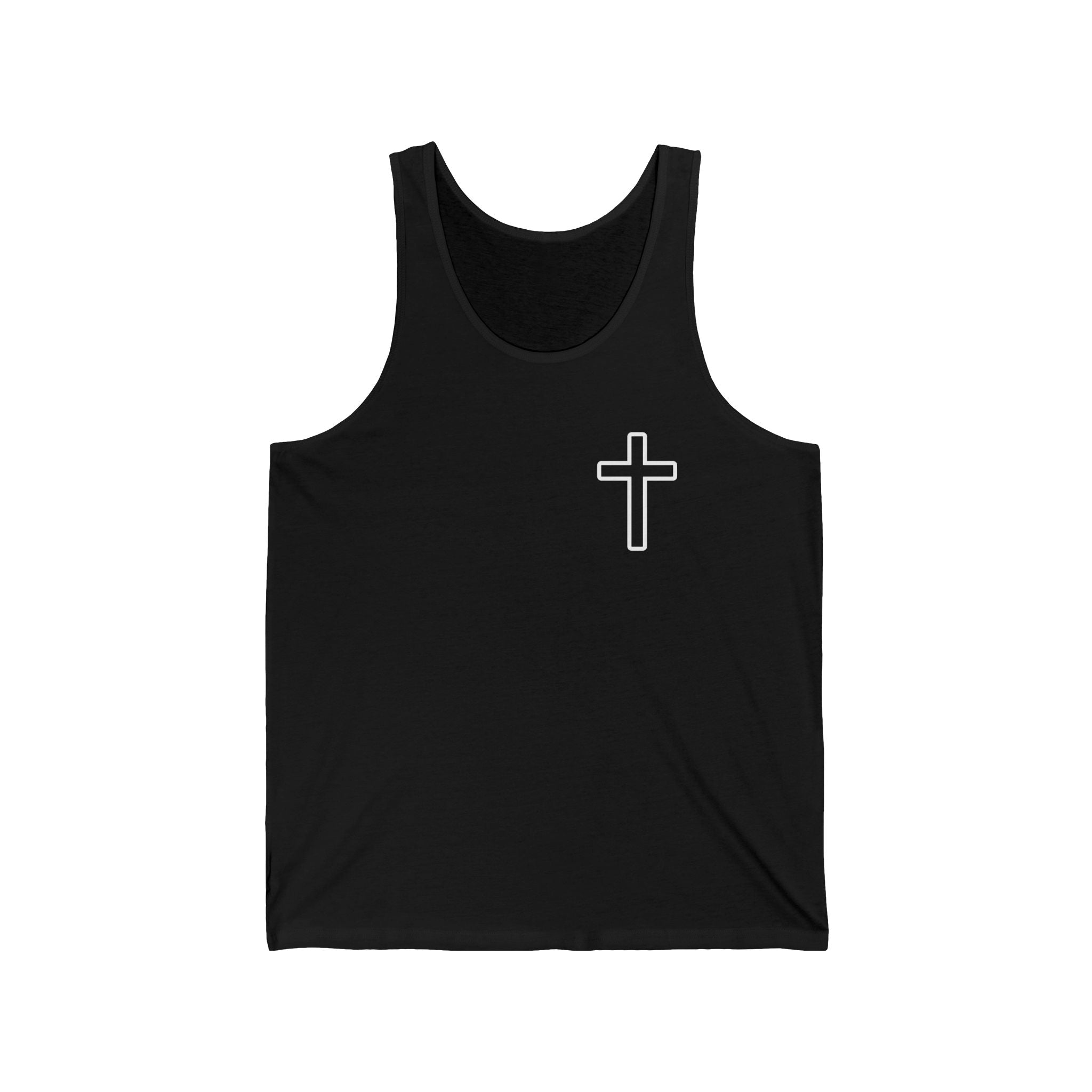 Minimal Cross Tank Top — Small Chest Christian Cross Graphic, Faith Tee for Church & Everyday Wear