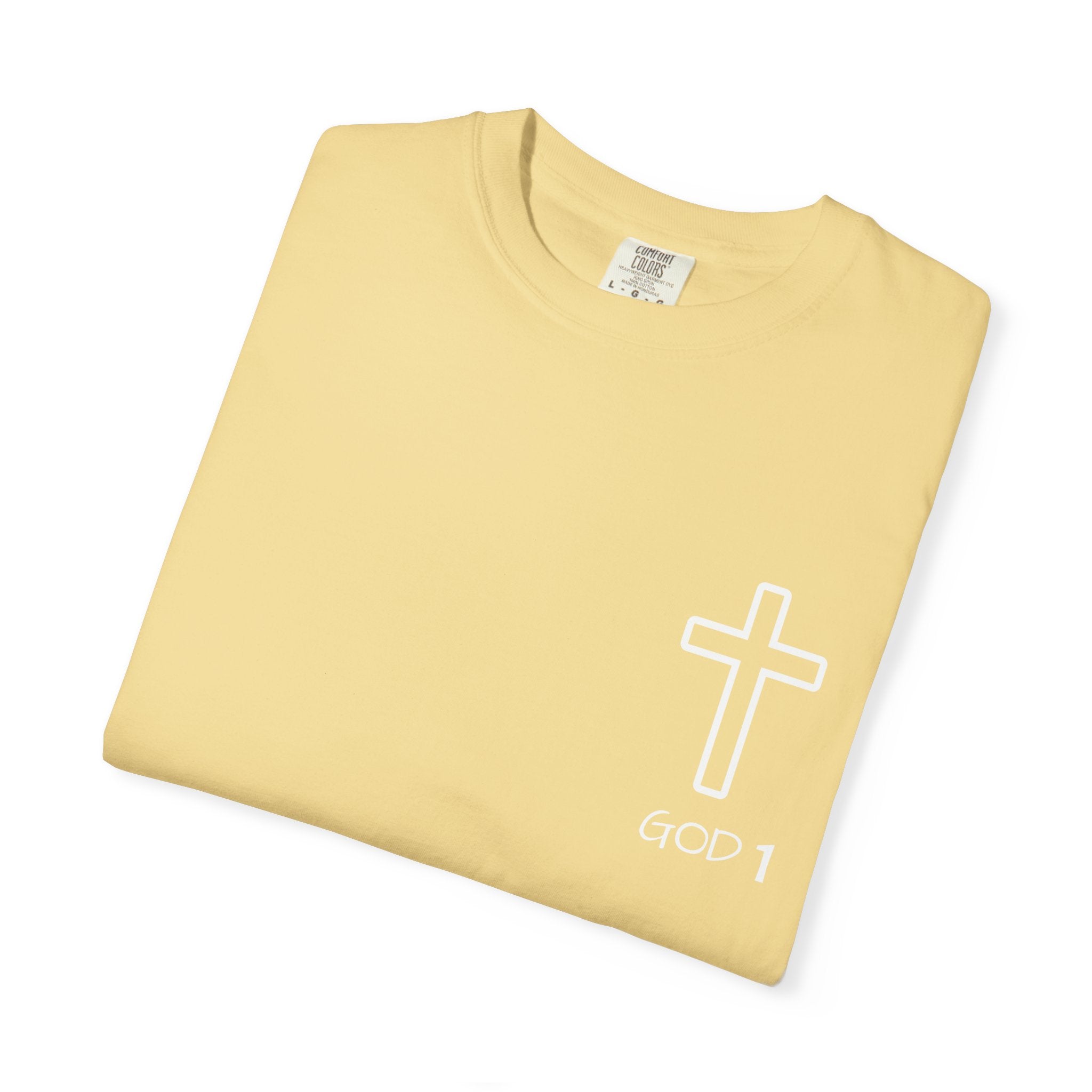 Faith Cross Pocket T-Shirt — "GOD 1" Minimal Christian Tee