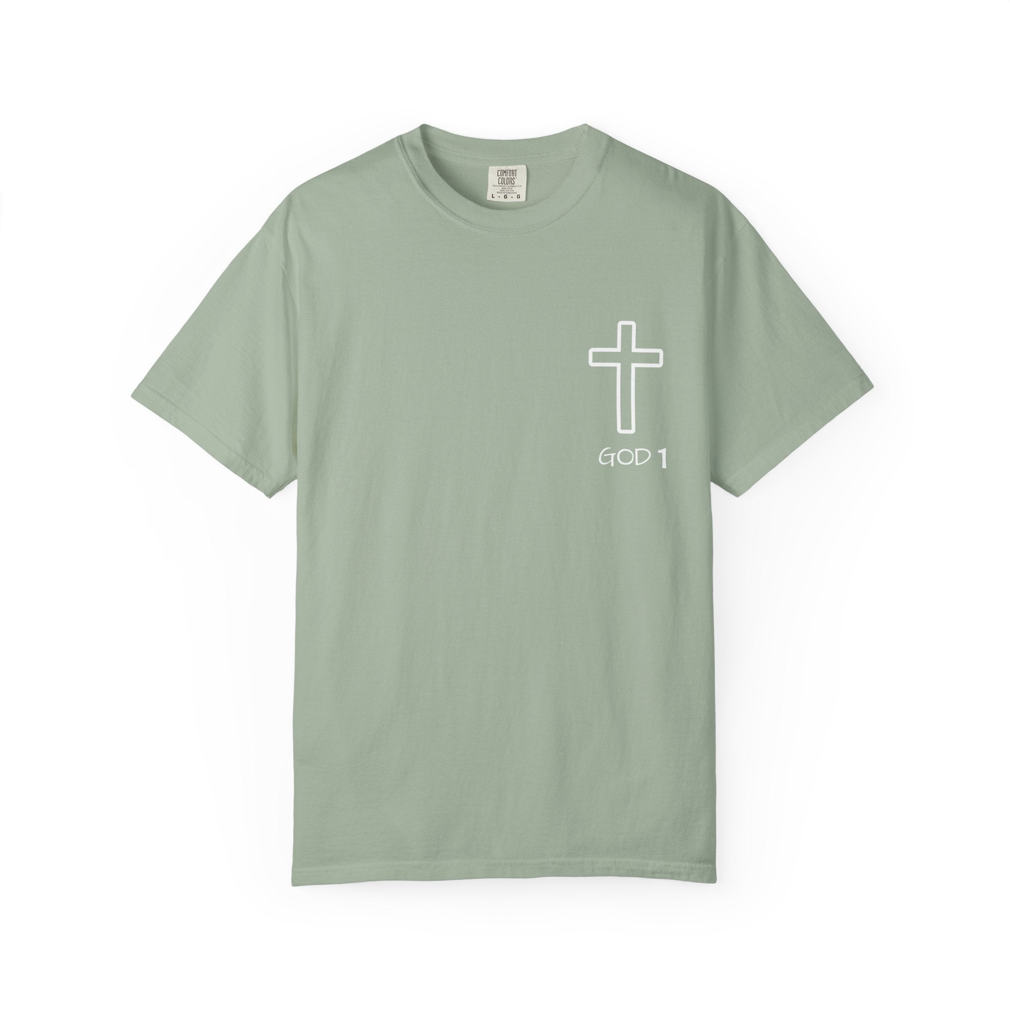 Faith Cross Pocket T-Shirt — "GOD 1" Minimal Christian Tee
