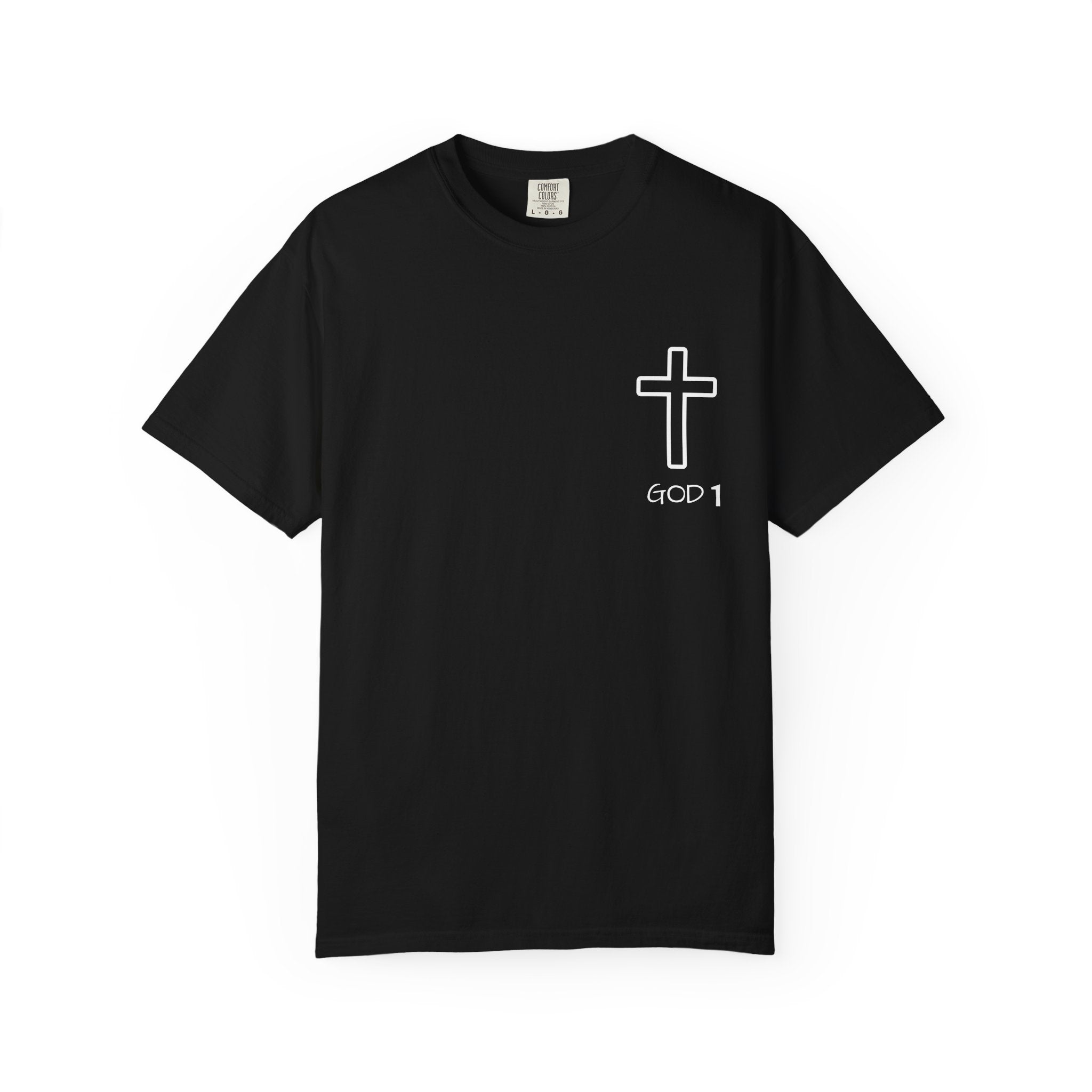Faith Cross Pocket T-Shirt — "GOD 1" Minimal Christian Tee