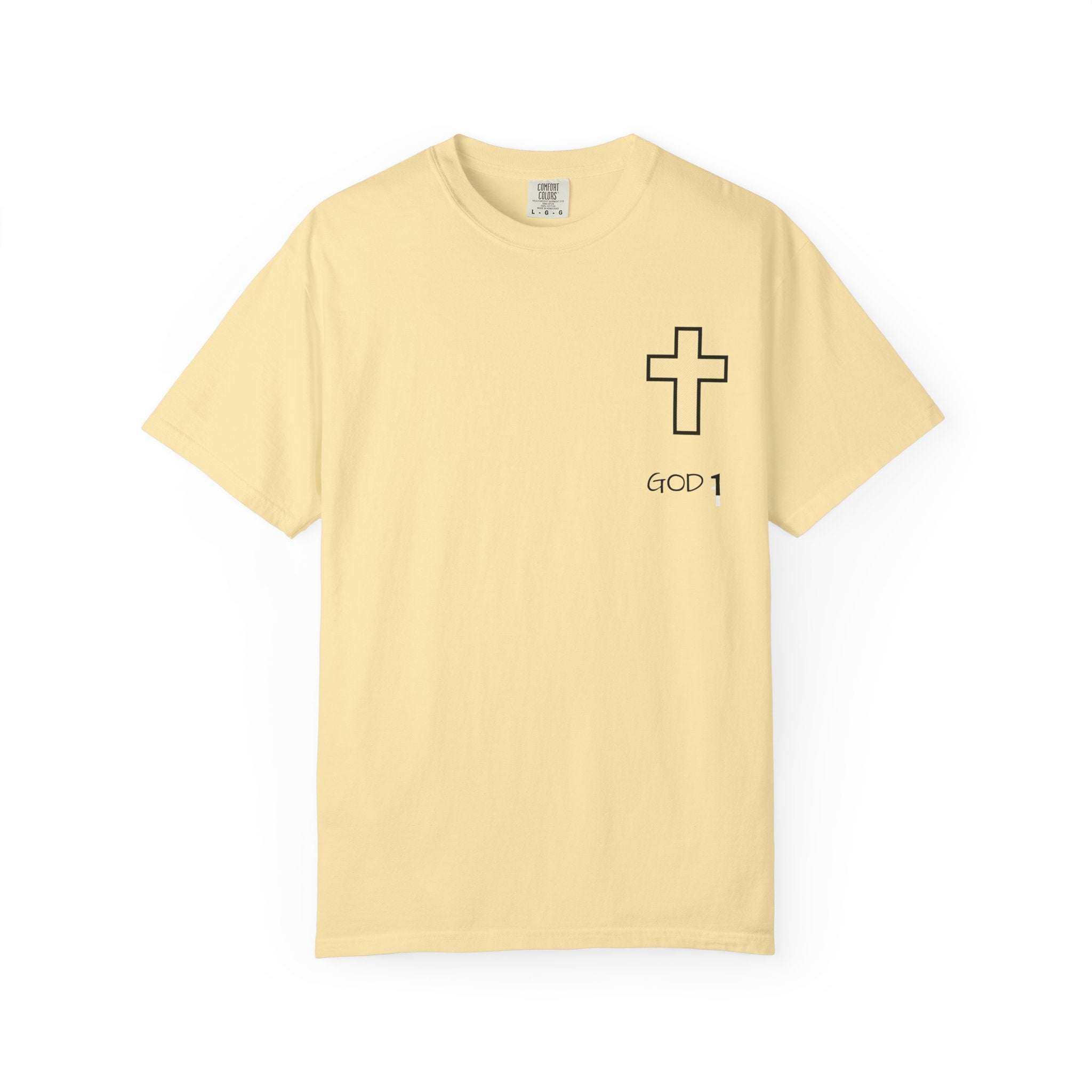 Faith Cross Pocket T-Shirt — "GOD 1" Minimal Christian Tee
