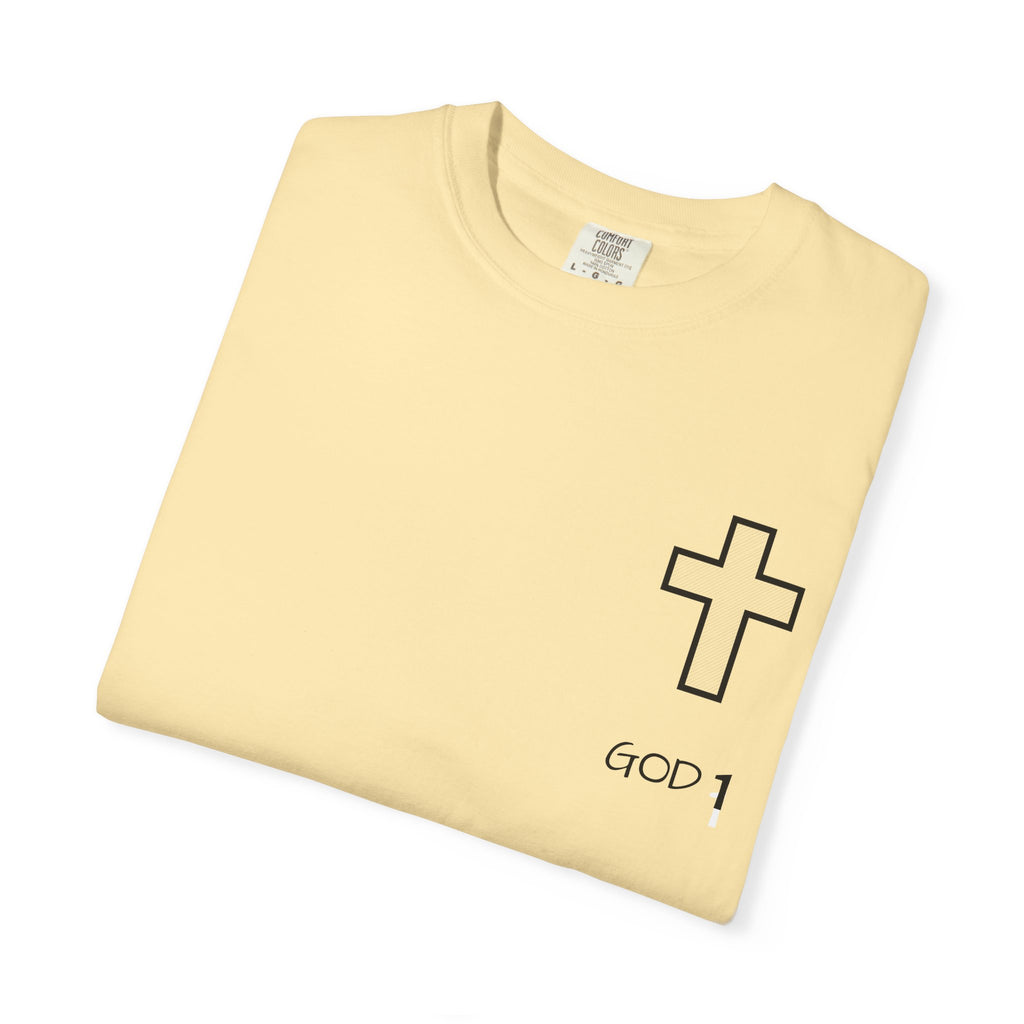 Faith Cross Pocket T-Shirt — "GOD 1" Minimal Christian Tee