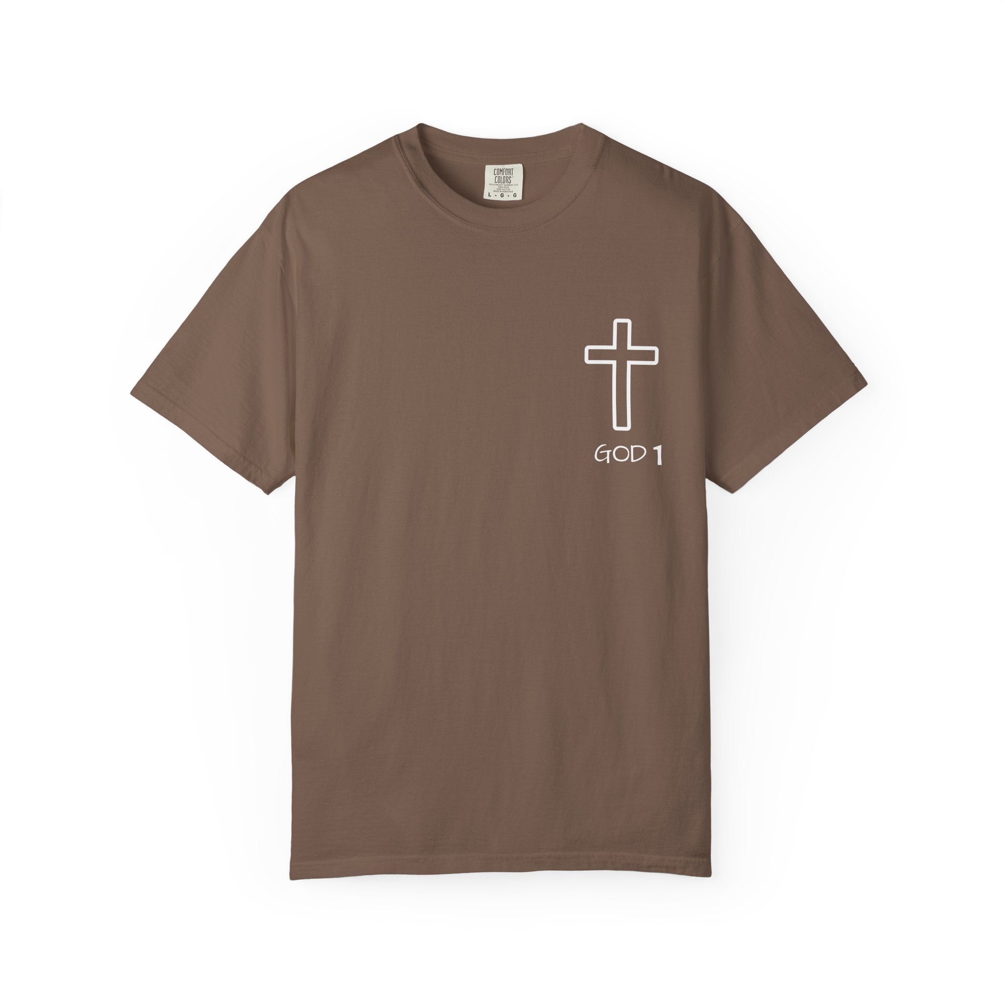 Faith Cross Pocket T-Shirt — "GOD 1" Minimal Christian Tee