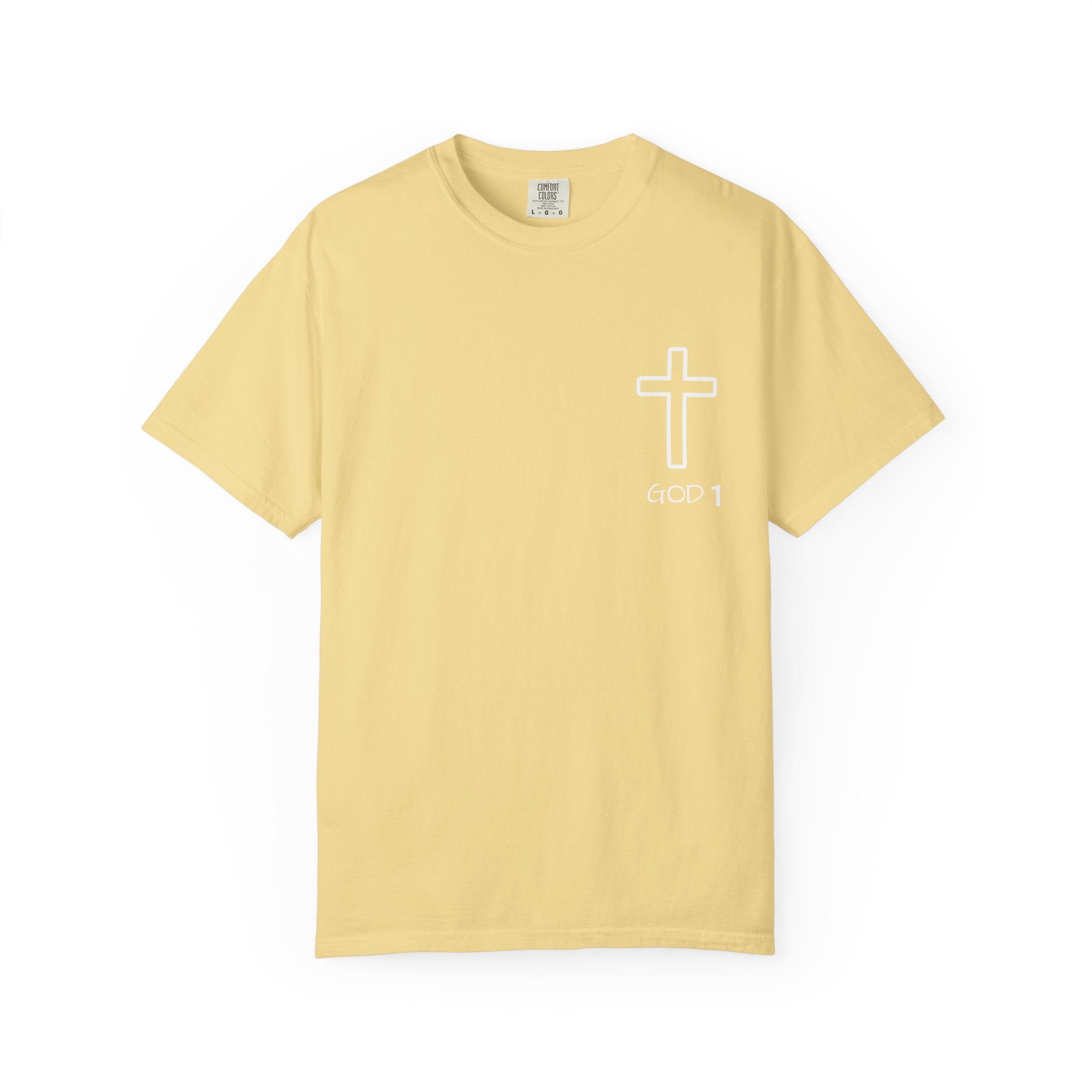 Faith Cross Pocket T-Shirt — "GOD 1" Minimal Christian Tee