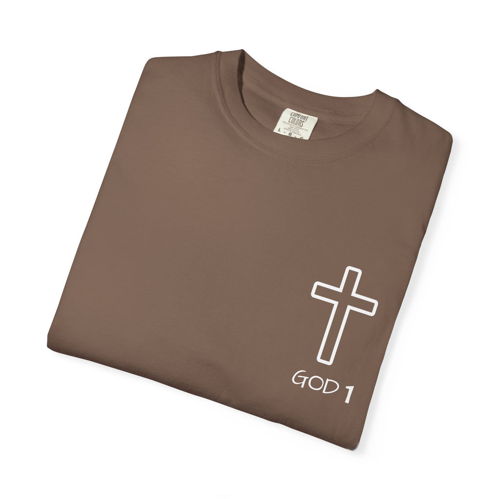 Faith Cross Pocket T-Shirt — "GOD 1" Minimal Christian Tee