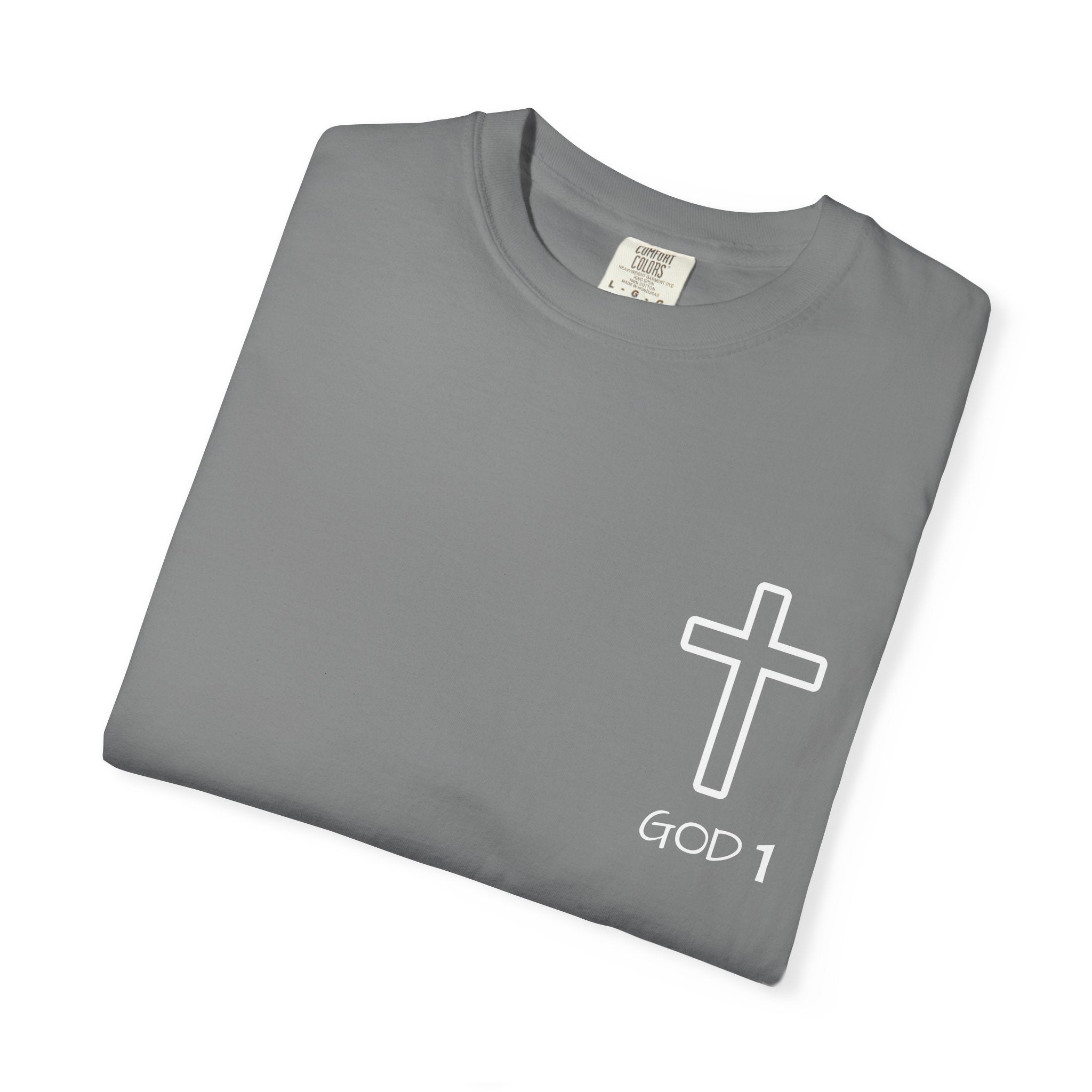 Faith Cross Pocket T-Shirt — "GOD 1" Minimal Christian Tee