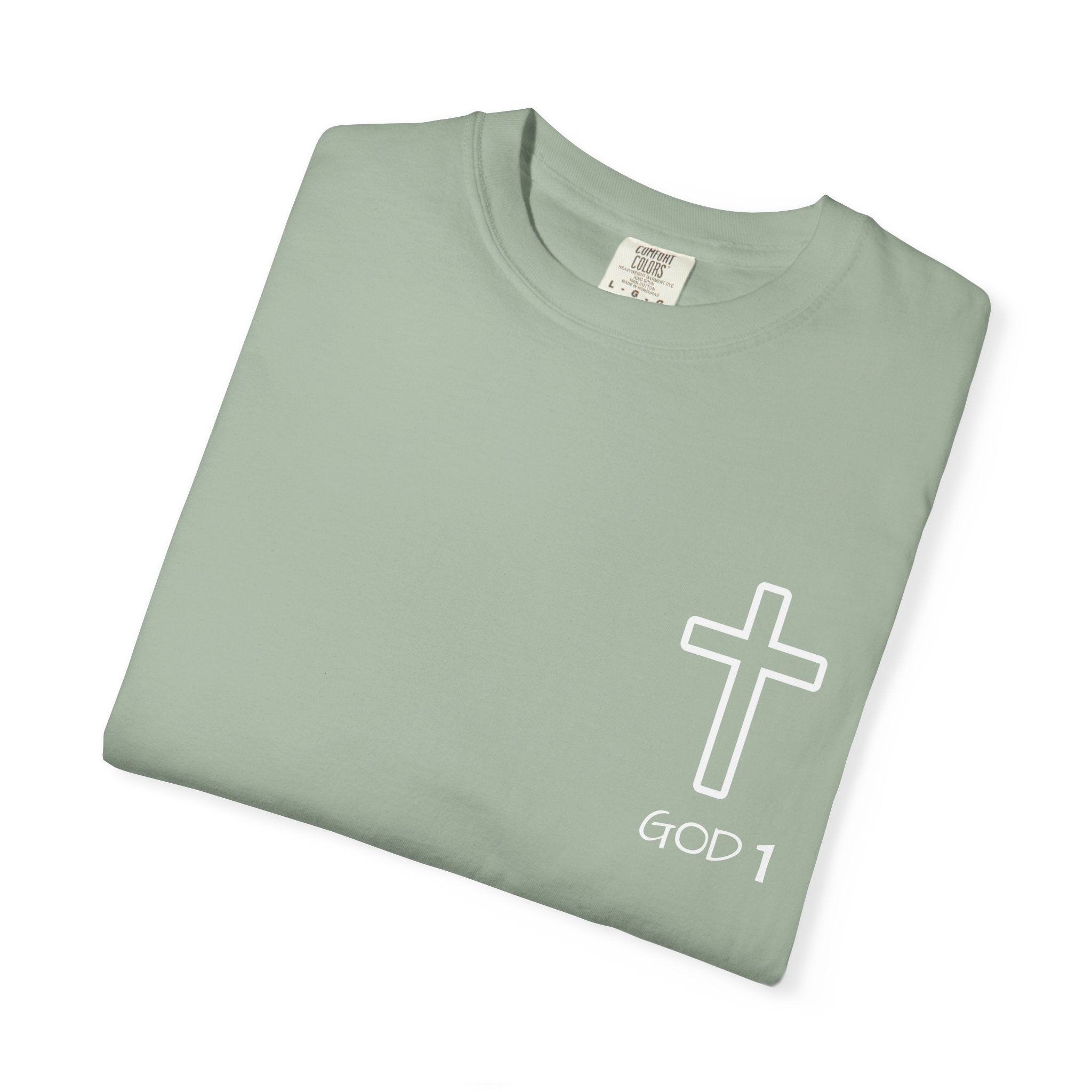 Faith Cross Pocket T-Shirt — "GOD 1" Minimal Christian Tee